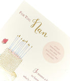 Personalised Nan birthday greeting card with a heartfelt verse, available for 40th, 50th, 60th, 70th, 80th, or 90th age from UK Greetings.