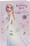 Princess Elsa Disney Princess birthday greeting card featuring Elsa in a Frozen-themed design for girls' birthday celebrations.
