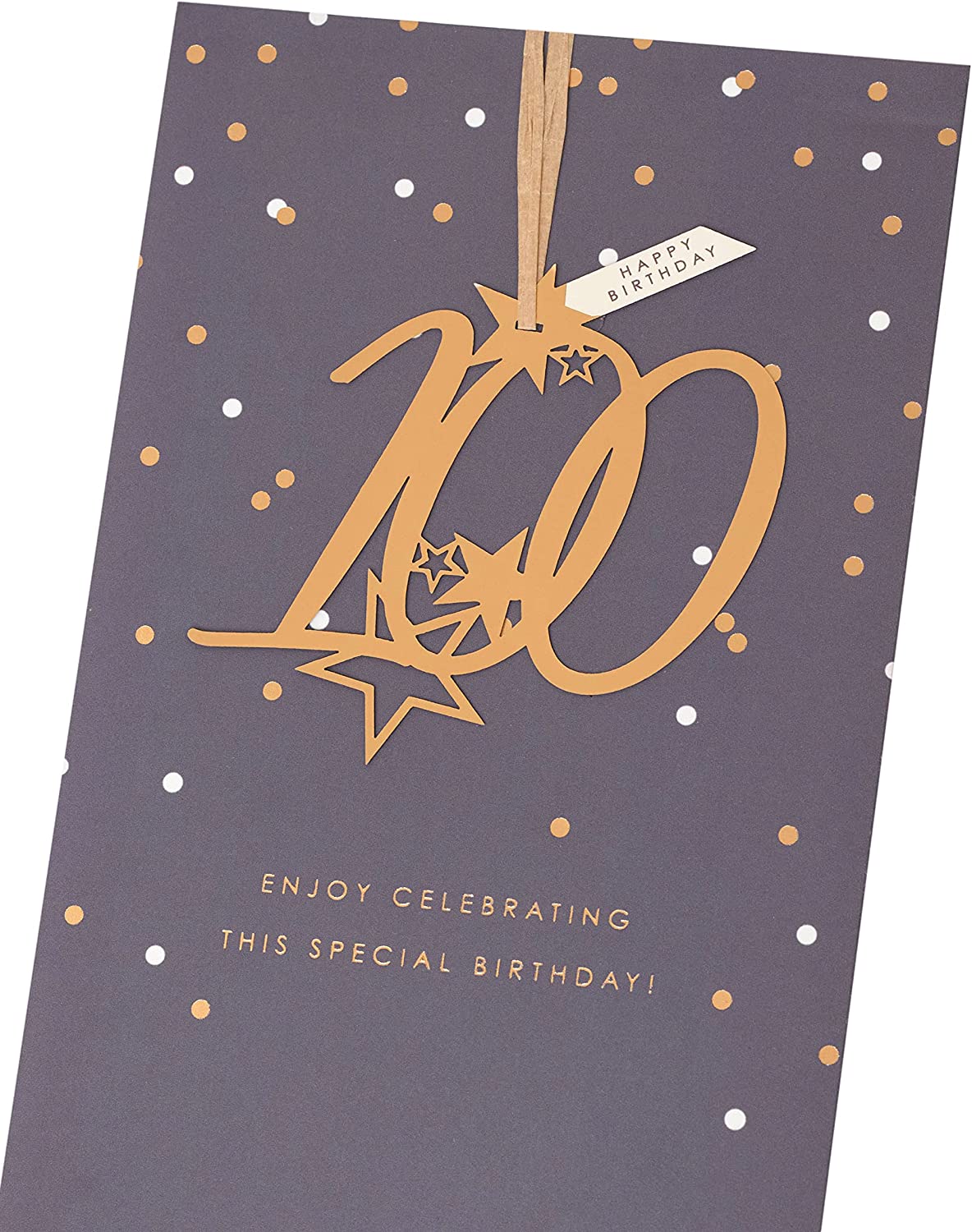 UK Greetings 100th Birthday greeting card with a detachable keepsake feature, designed for celebrating milestone birthdays.