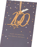 UK Greetings 100th Birthday greeting card with a detachable keepsake feature, designed for celebrating milestone birthdays.