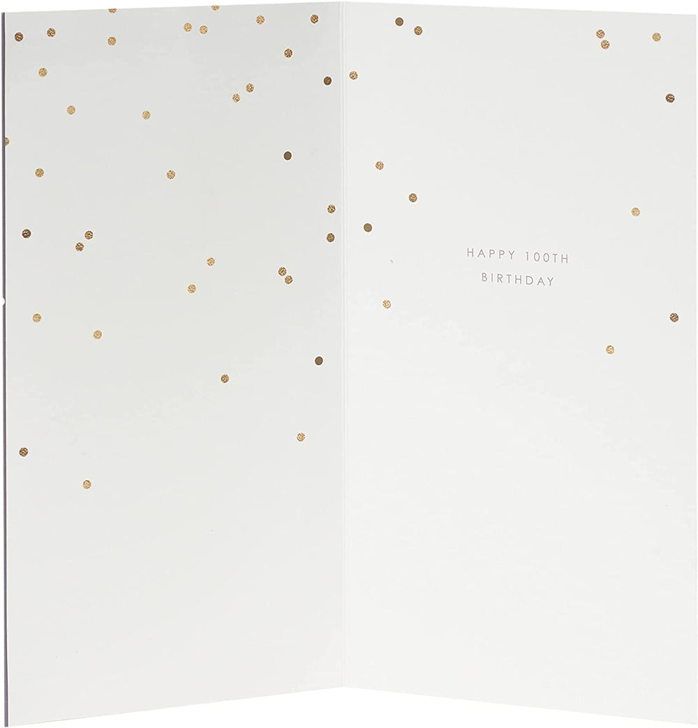 UK Greetings 100th Birthday greeting card with a colorful design and a detachable keepsake birthday card inside.