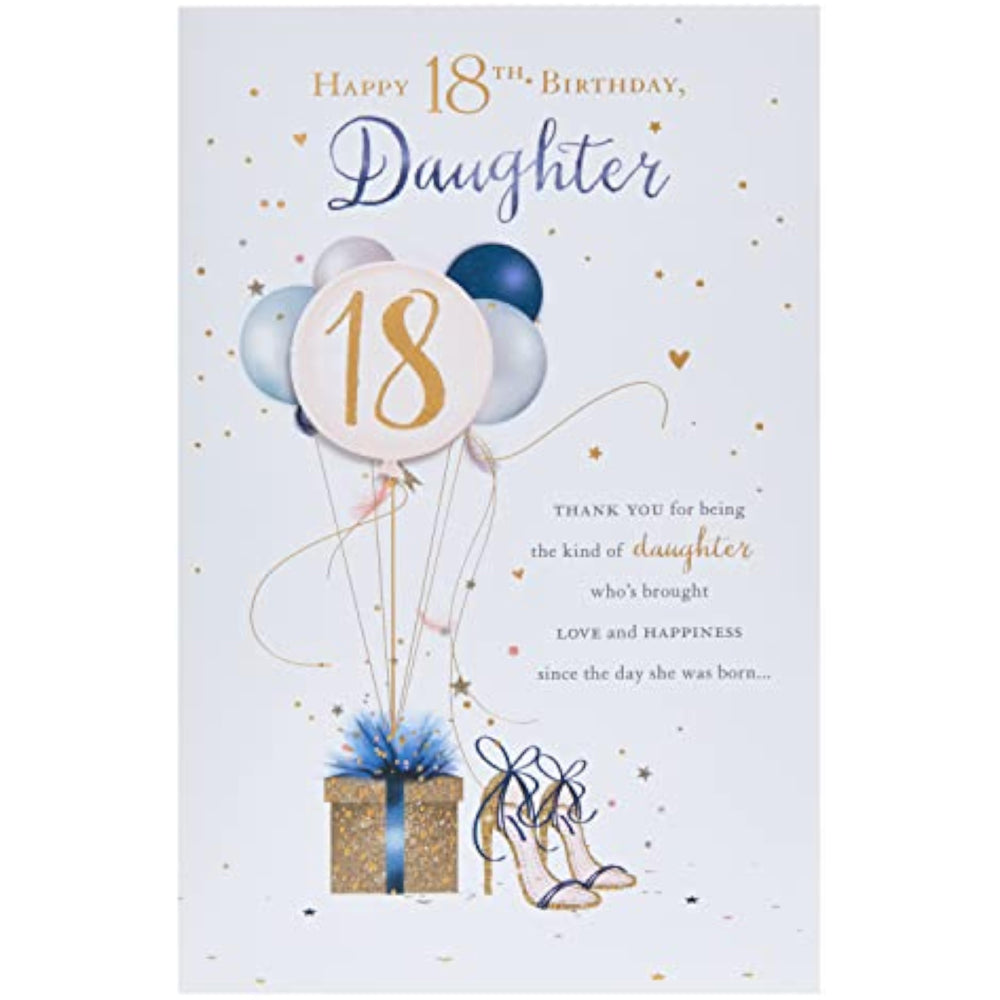 UK Greetings 18th birthday card for daughter featuring a beautiful, colorful design and heartfelt message inside.