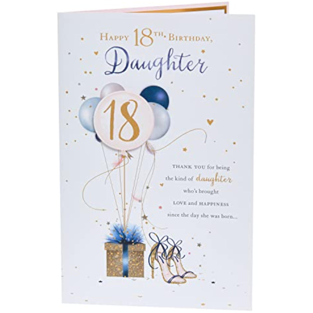 UK Greetings 18th birthday card for daughter featuring a gorgeous, colorful design with celebratory elements.