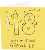 UK Greetings 18th birthday card for him, her, or friends with a cheerful yellow design, perfect for celebrating milestone birthdays.