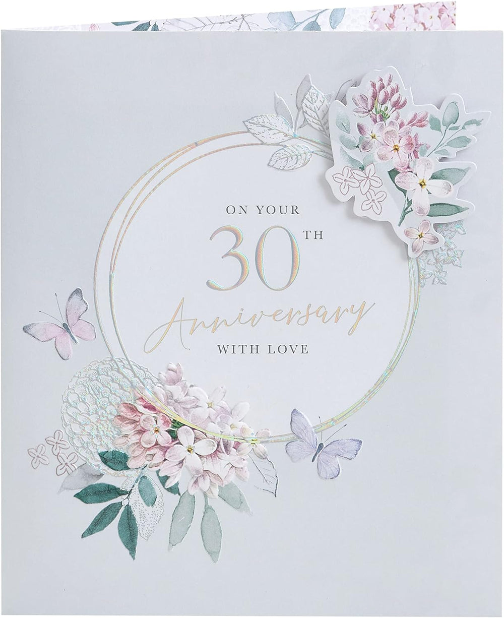 UK Greetings 30th Wedding Anniversary Card with beautiful floral design, suitable for him, her, or a friend.