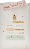 UK Greetings 3D Boofle Best Friend birthday greeting card with colorful cartoon dog and festive design.