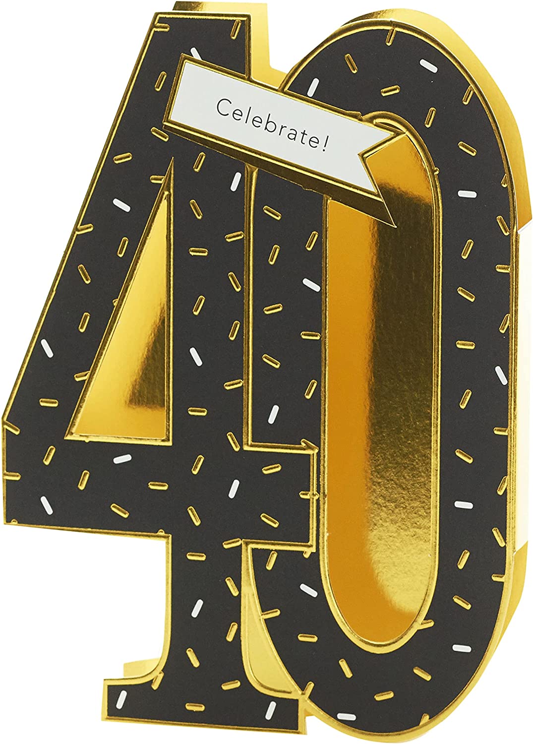 Open UK Greetings 3D birthday card with gold foil finish, celebrating 40th birthday with festive design and elegant details.