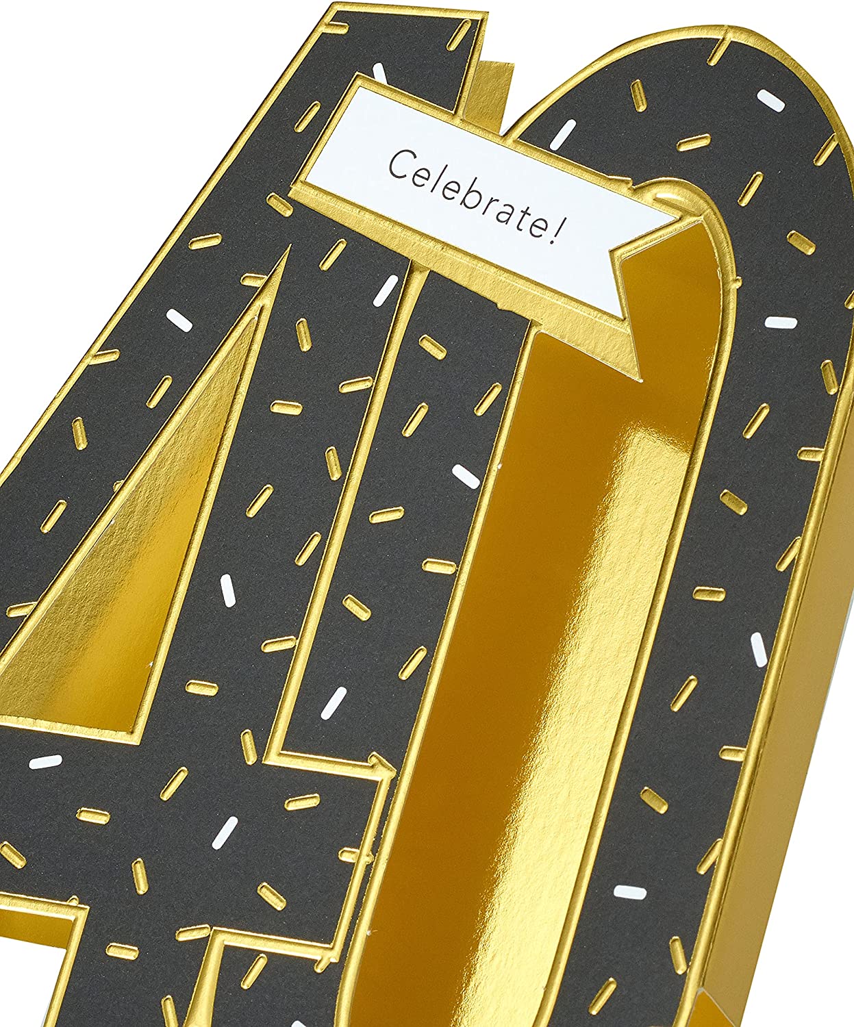 Open UK Greetings 3D birthday card with gold foil finish celebrating 40th birthday, featuring intricate design and vibrant colors.