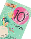 UK Greetings 3D Elements Design 10th Birthday Card showing colorful 3D birthday illustrations on a festive greeting card