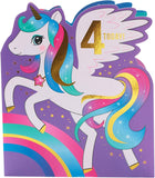 UK Greetings 4 Year Old Girl Unicorn Birthday Card featuring colorful unicorn illustration for children’s birthday celebrations.