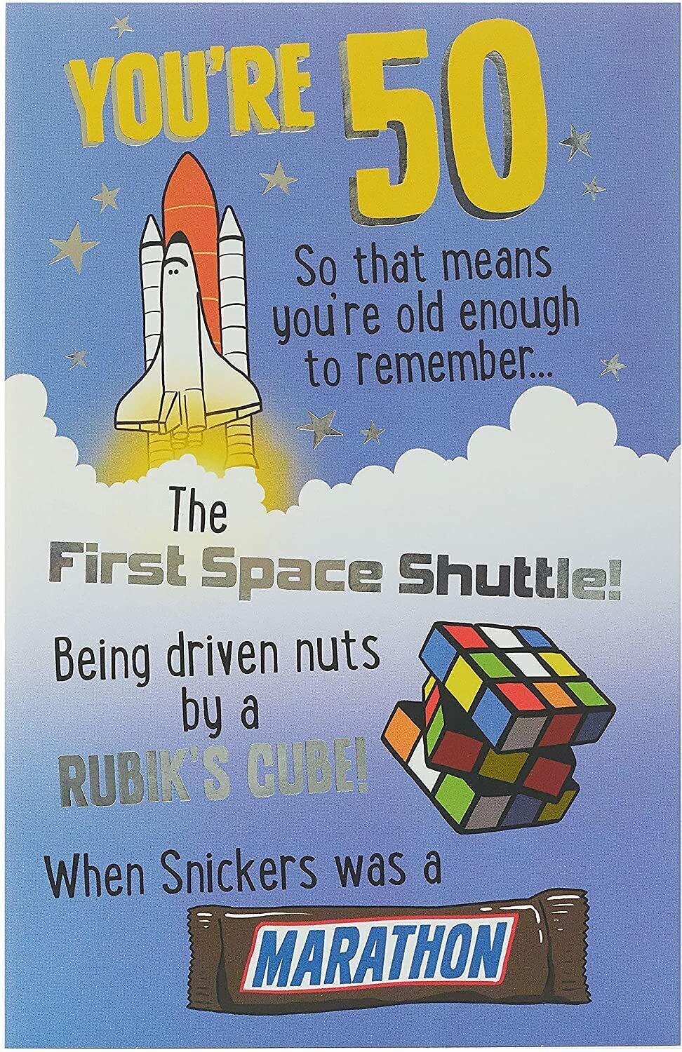 UK Greetings 50th Cheeky Humour Birthday Card featuring playful design and bold lettering for a fun milestone celebration.
