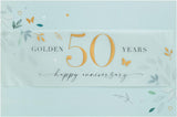 UK Greetings 50th wedding anniversary greeting card with leaf design, suitable for him, her, or a friend, featuring elegant artwork.