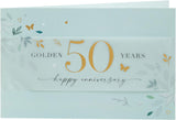 UK Greetings 50th Wedding Anniversary Card for Him, Her, or Friend featuring a elegant leaves design and heartfelt message.