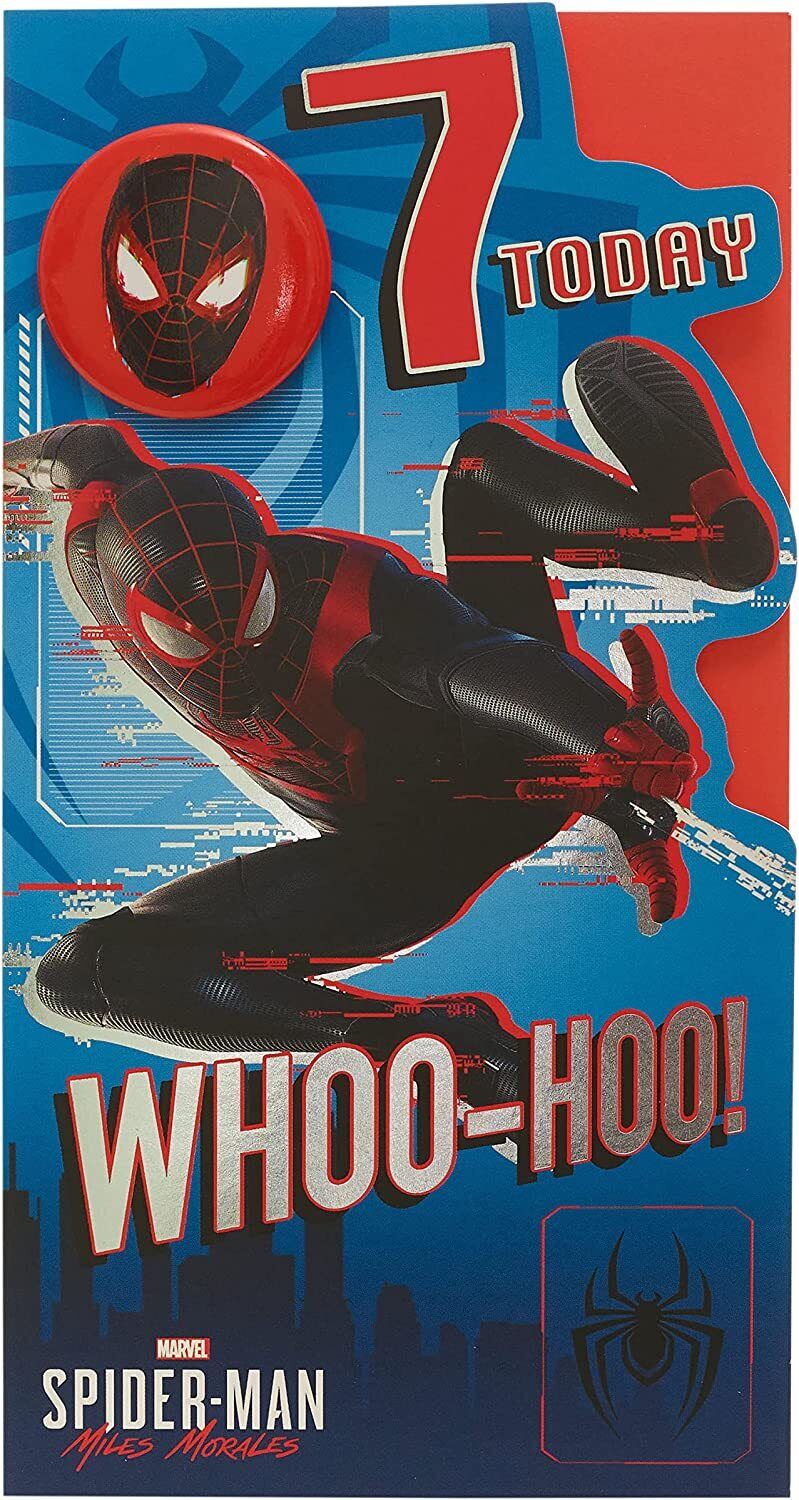 UK Greetings Marvel Spider-Man birthday greeting card for boys, featuring Spider-Man design on colorful greeting card.