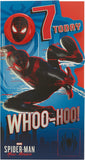 UK Greetings Marvel Spider-Man birthday greeting card for boys, featuring Spider-Man design on colorful greeting card.