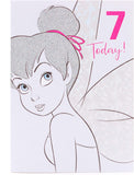 UK Greetings Tinker Bell Disney greeting card for 7-year-old girls, featuring colorful Tinker Bell design for special occasions.