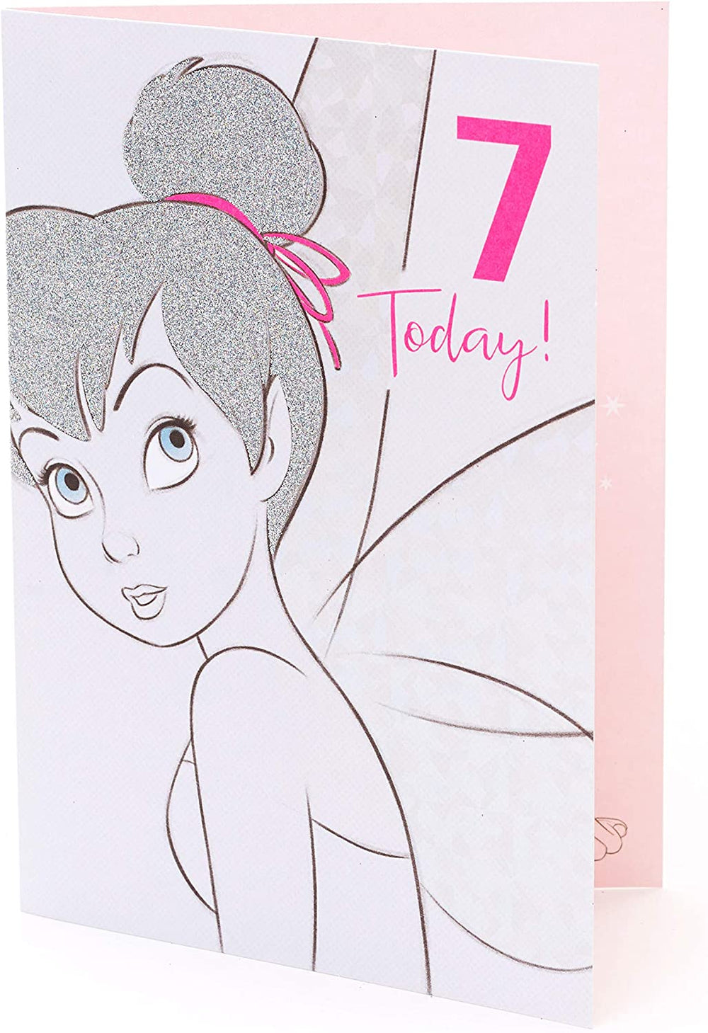 UK Greetings Disney Tinker Bell greeting card for 7-year-old girls featuring Tinker Bell illustration and colorful design.