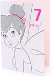 UK Greetings Disney Tinker Bell greeting card for 7-year-old girls featuring Tinker Bell illustration and colorful design.