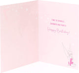 UK Greetings Tinker Bell Disney greeting card for a 7-year-old girl featuring colorful Tinker Bell design.