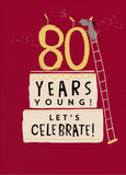 UK Greetings 80th Birthday Card with colorful "Years Young" design, perfect for celebrating milestone birthdays.
