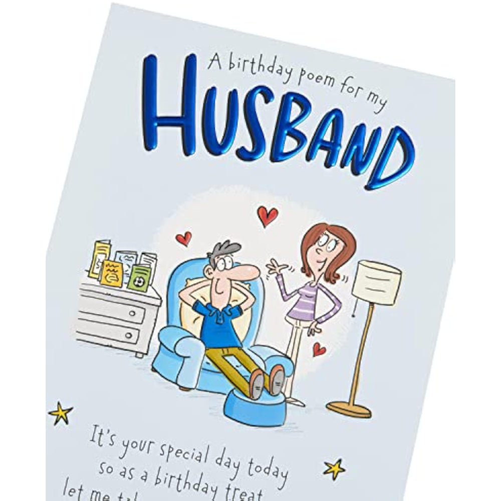 UK Greetings birthday card featuring a heartfelt poem for my husband, perfect for celebrating his special day.