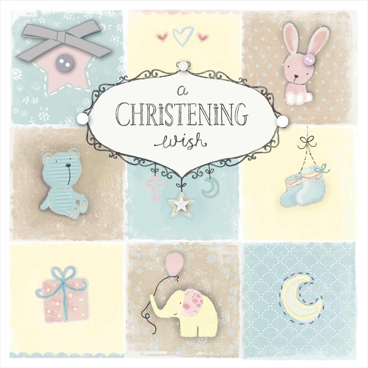 UK Greetings Christening greeting card with glitter accents and a wish for happiness, designed for special occasions.