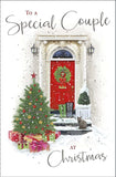 UK Greetings A Special Couple traditional foiled Christmas card showing festive holiday design with a romantic theme.