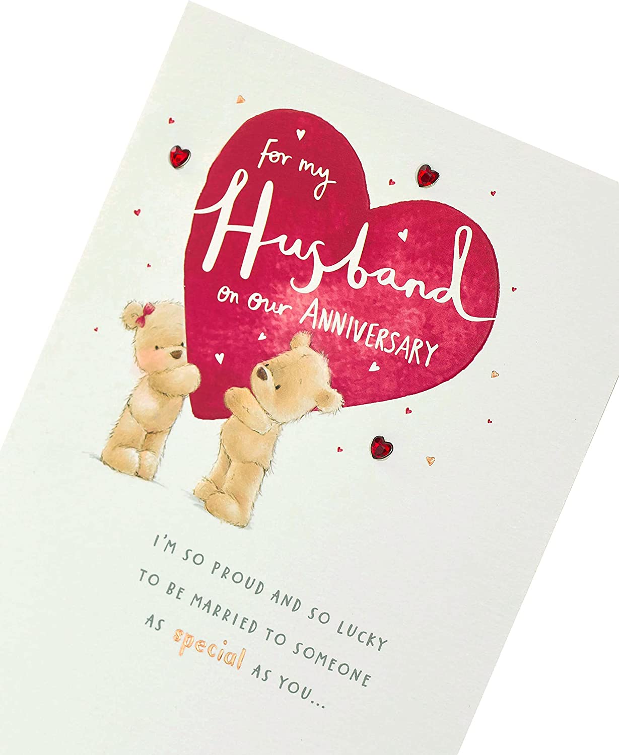 UK Greetings adorable bears husband wedding anniversary greeting card featuring cute bear illustrations and heartfelt message.
