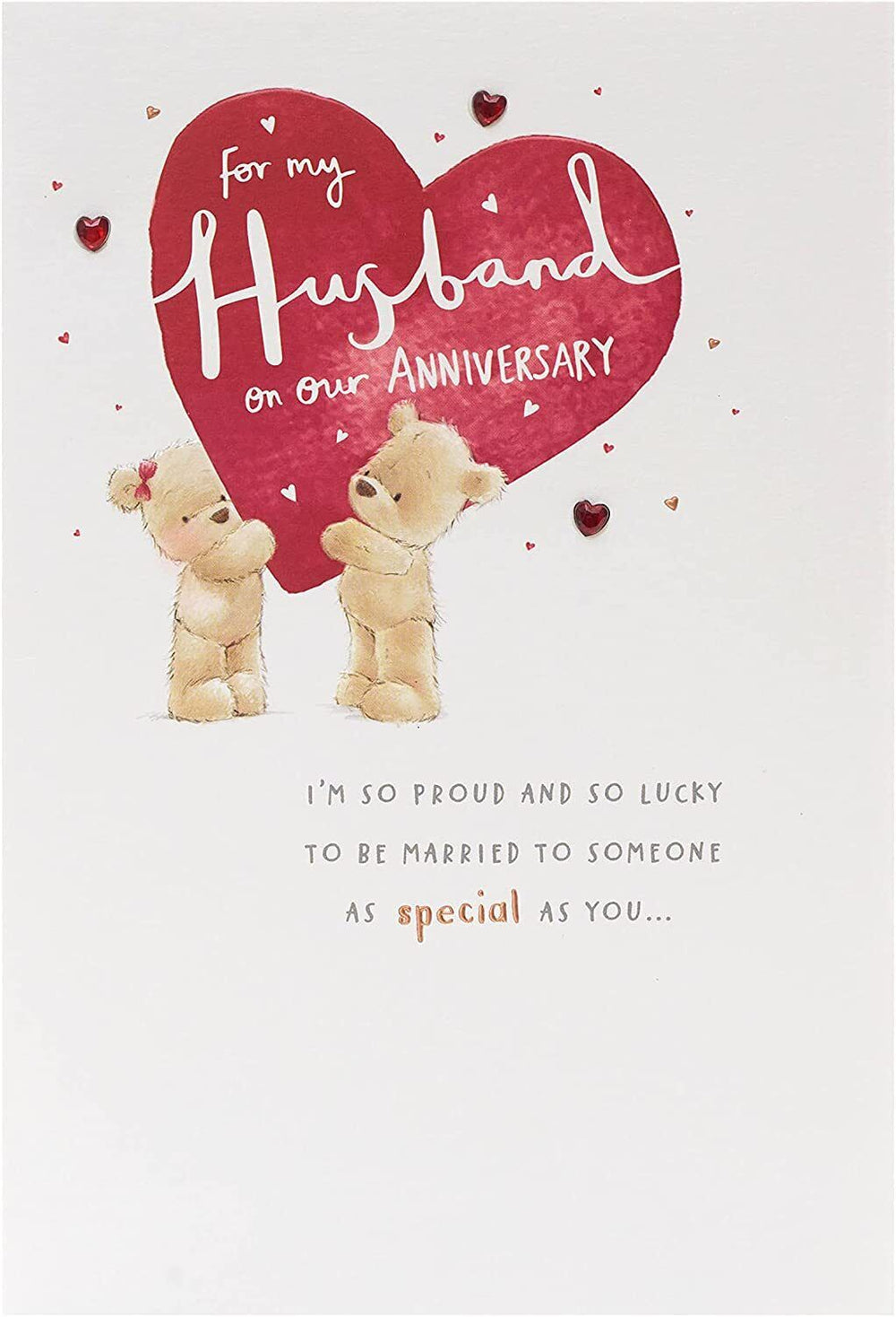 UK Greetings adorable bears husband wedding anniversary greeting card with cute bear illustrations on the front.