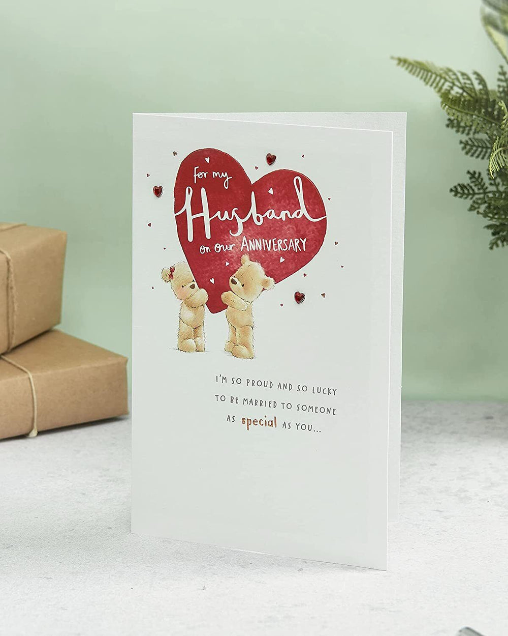 UK Greetings adorable bears husband wedding anniversary greeting card with cute bear illustration and heartfelt message.