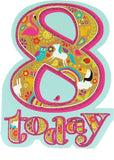 UK Greetings unicorn birthday card for age 8 featuring colorful unicorn illustration and cheerful design.