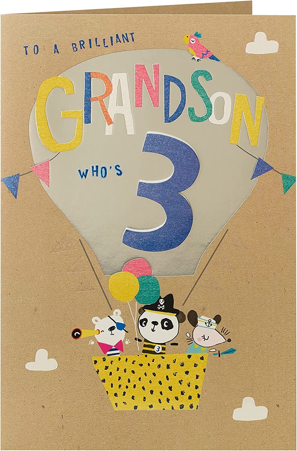 UK Greetings Air Balloon Design Grandson 3rd Birthday Card with colorful air balloons and playful lettering.