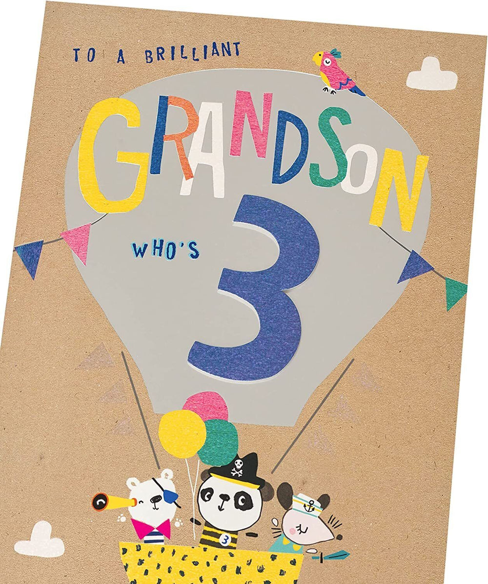 UK Greetings Air Balloon Design Grandson 3rd Birthday Card featuring colorful air balloons and cheerful birthday message.