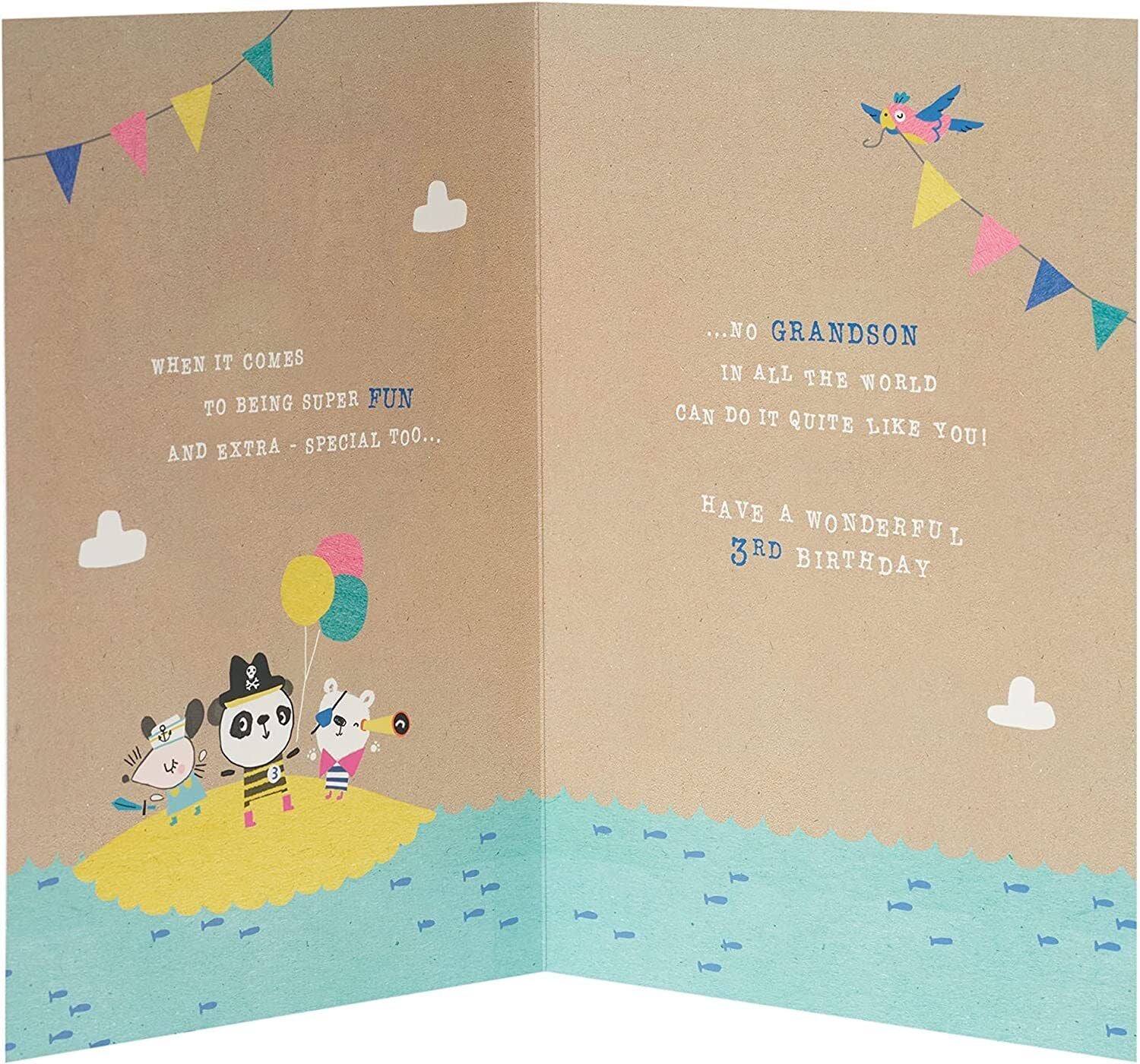 UK Greetings Air Balloon Design Grandson 3rd Birthday Card with colorful balloon illustrations and cheerful birthday message.