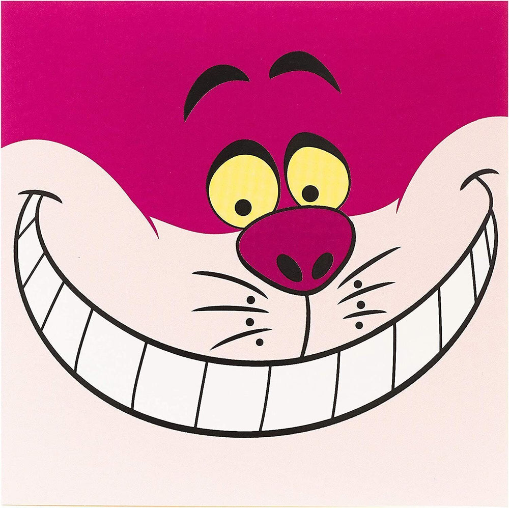 UK Greetings Alice in Wonderland Cheshire Cat birthday greeting card featuring a colorful illustration of the grinning Cheshire Cat.