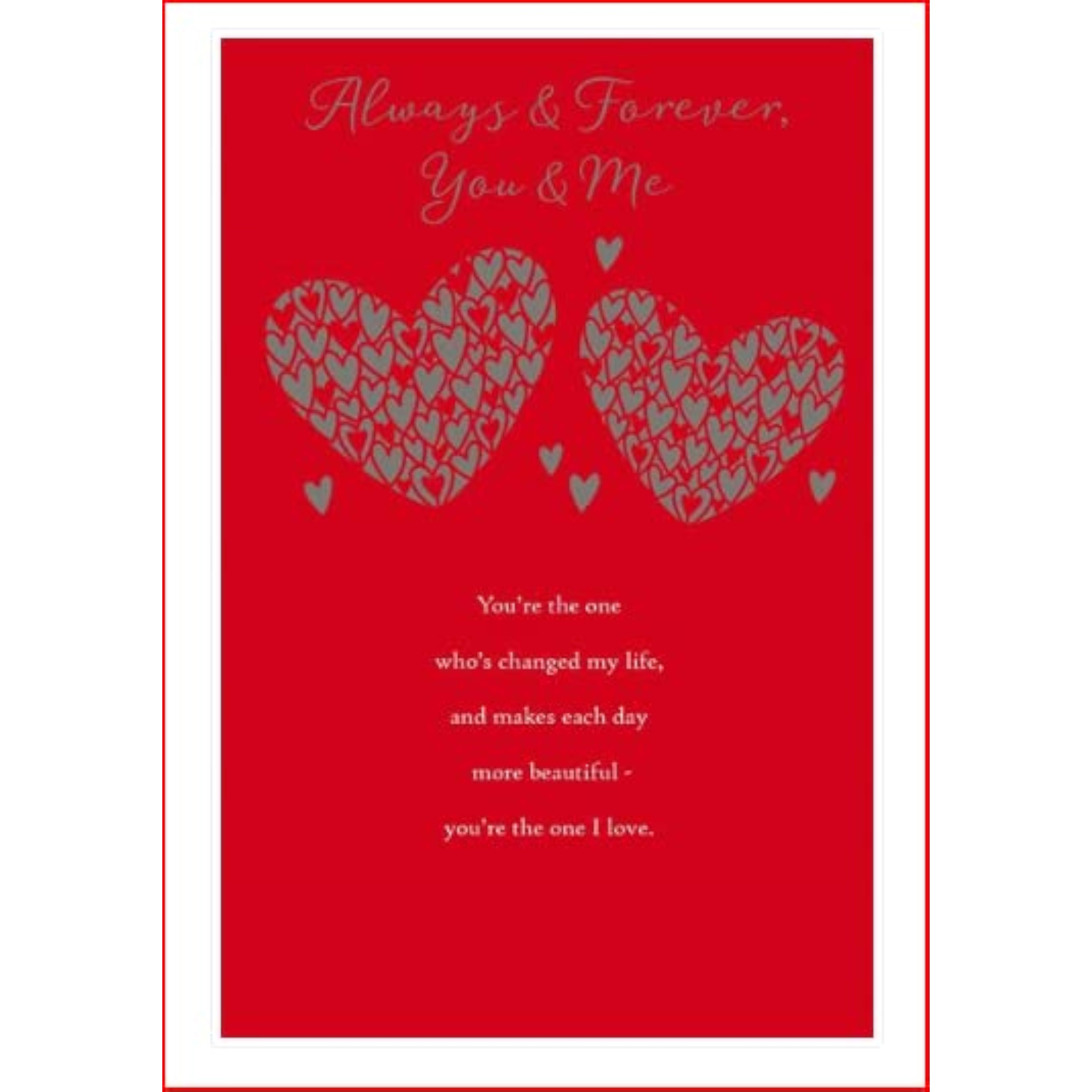 UK Greetings Valentine's Day card featuring "Always & Forever, You & Me" design, with romantic heartfelt message.