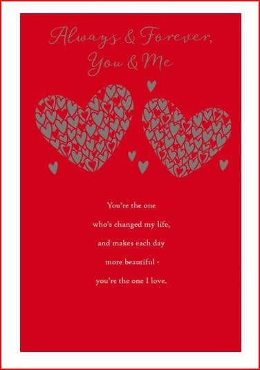UK Greetings Always & Forever You & Me Valentine’s Day greeting card with romantic design and heartfelt message.