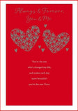 UK Greetings Always & Forever You & Me Valentine’s Day greeting card with romantic design and heartfelt message.