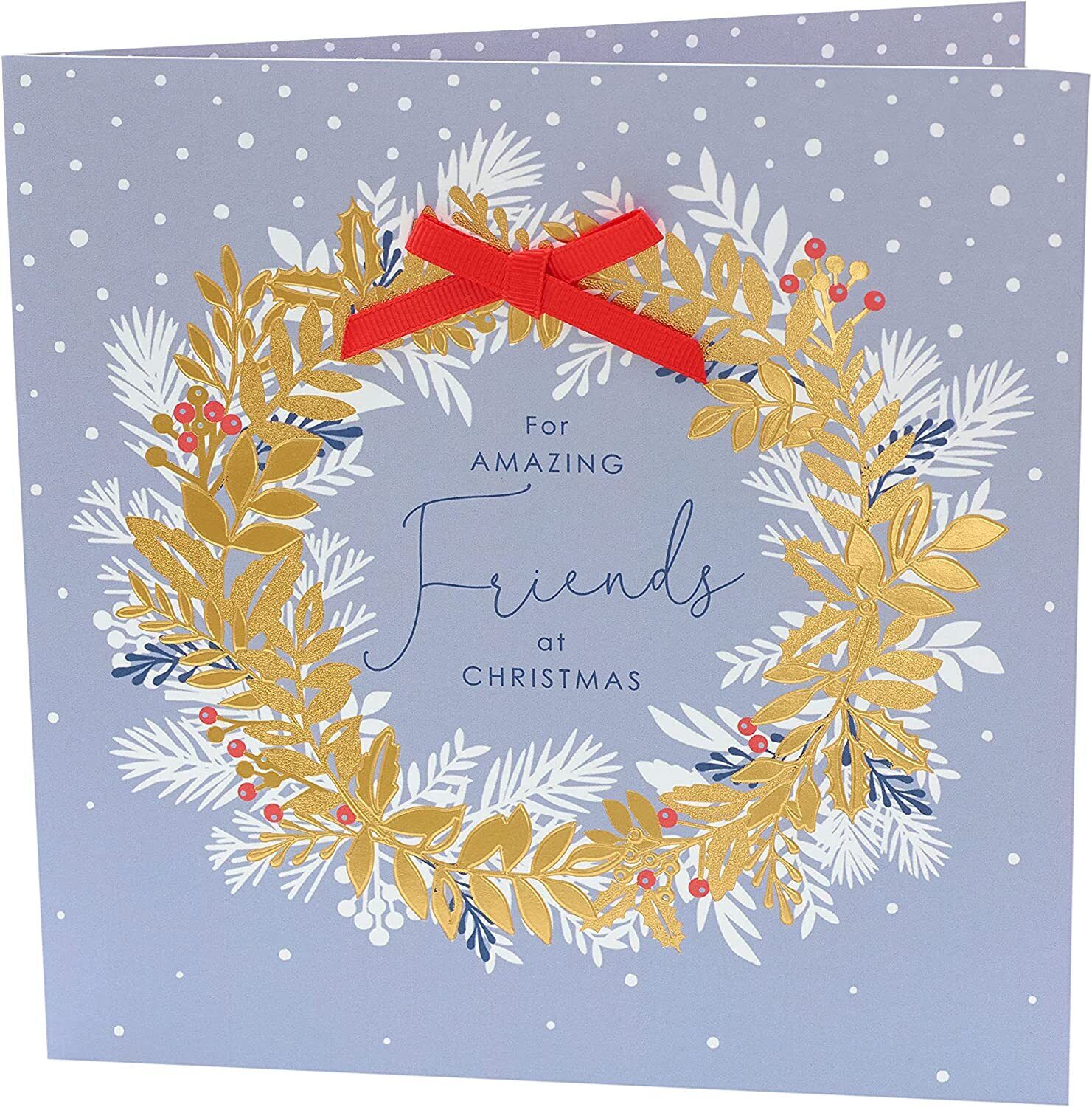UK Greetings Amazing Friends Christmas greeting card featuring festive friends illustration, perfect for holiday wishes.
