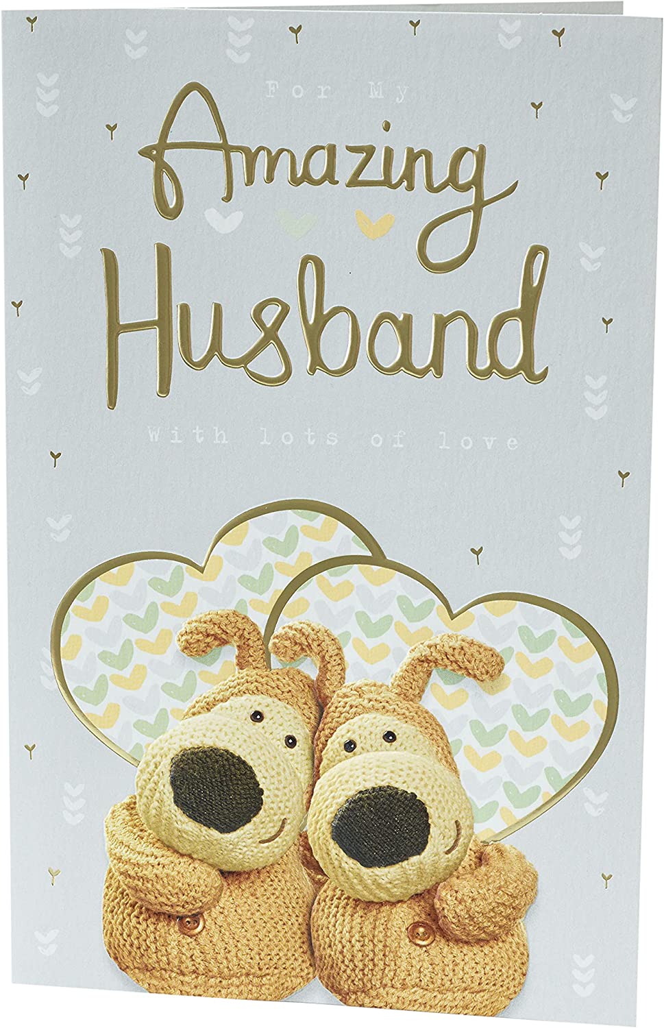 UK Greetings wedding anniversary greeting card featuring adorable Boofles design for celebrating a loving husband.