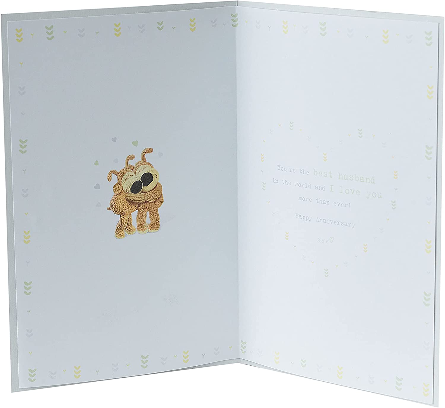 UK Greetings Amazing Husband wedding anniversary greeting card featuring cute Boofles character and colorful design.