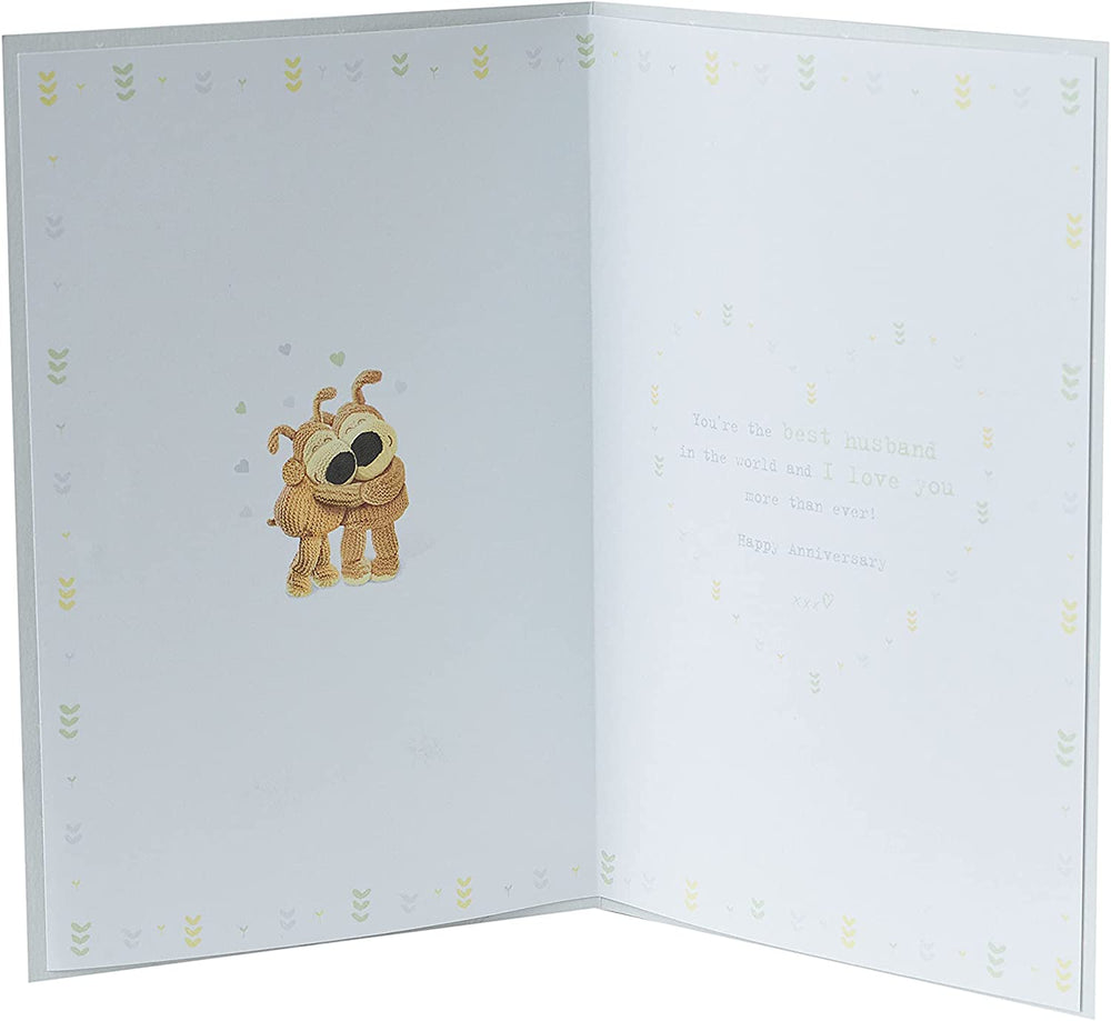 UK Greetings Amazing Husband wedding anniversary greeting card featuring cute Boofles character and colorful design.