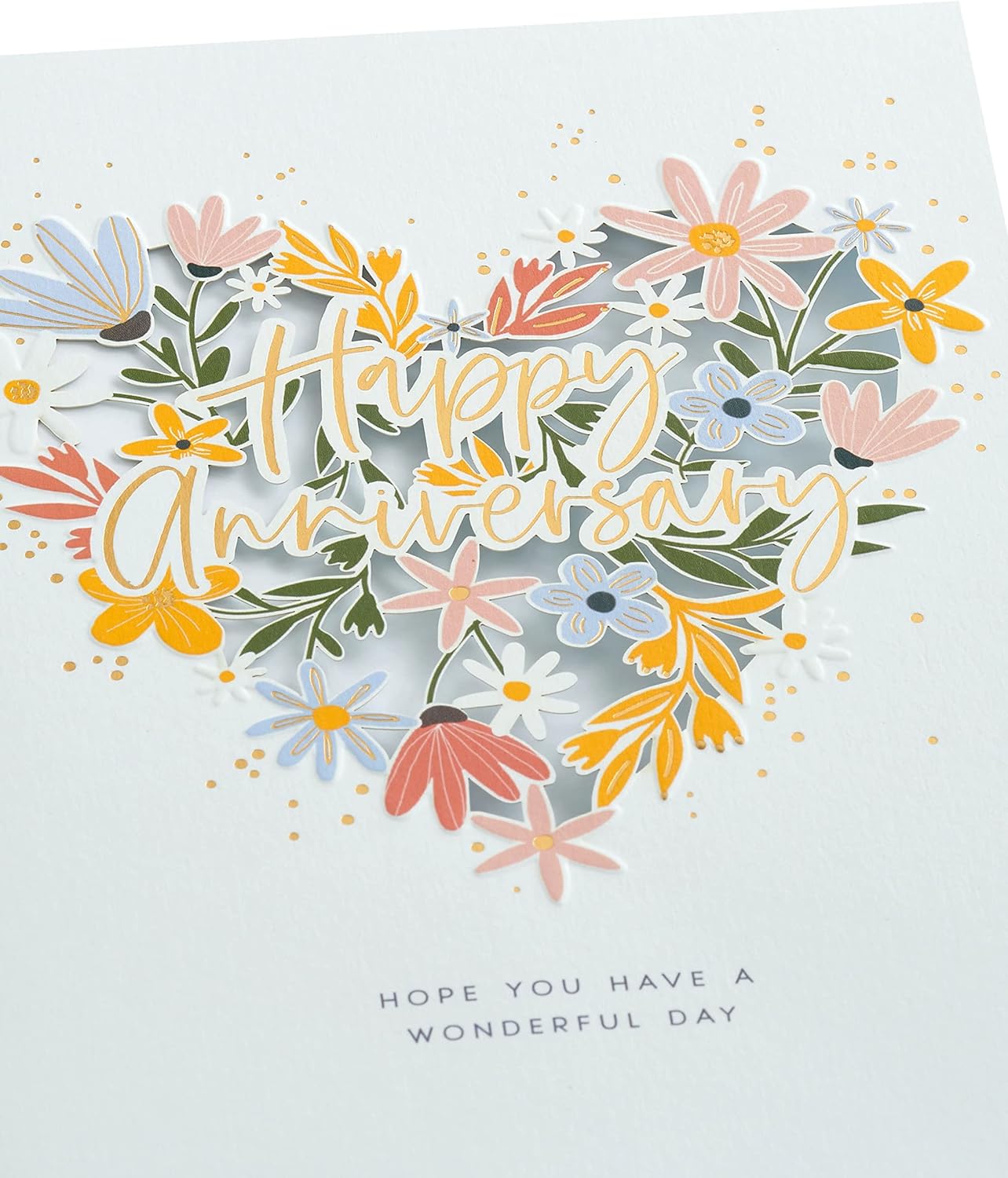 UK Greetings anniversary greeting card with floral heart design, suitable for him, her, or friends, featuring elegant floral artwork.