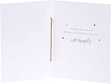 UK Greetings sympathy greeting card featuring a gold foil design with a starry sky, conveying heartfelt condolences.