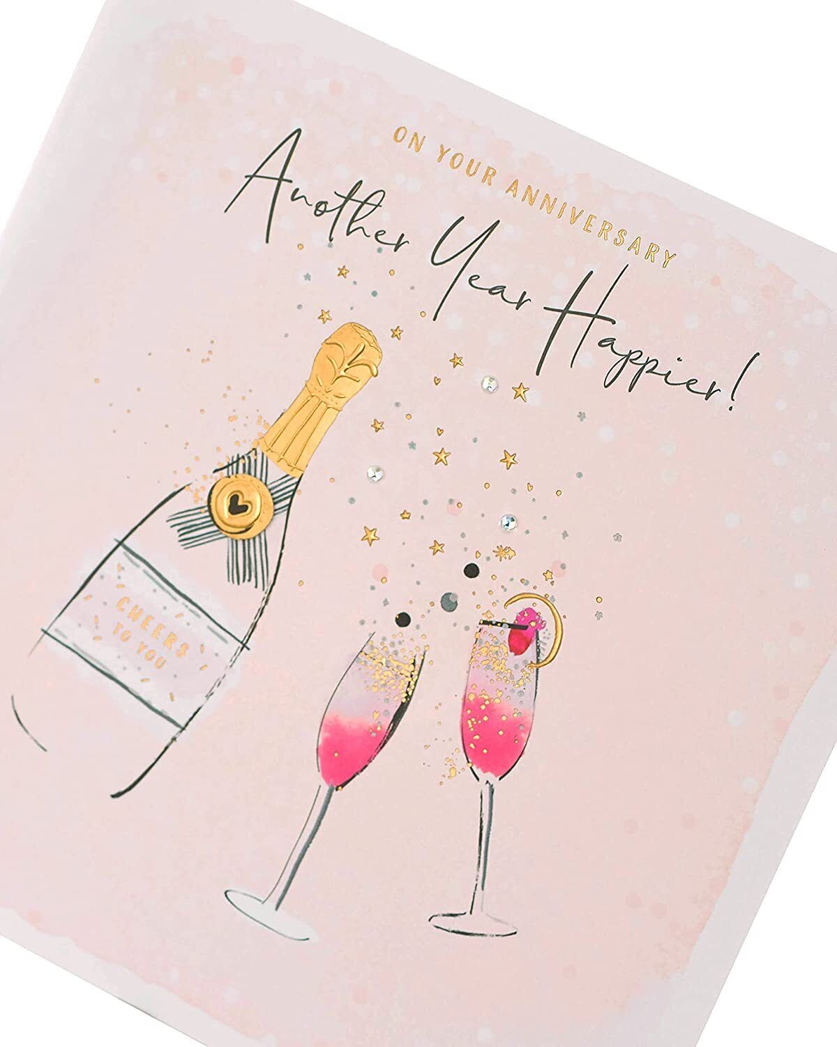 UK Greetings anniversary greeting card featuring a happy couple, ideal for celebrating a special year together.