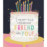 UK Greetings artistic female 'Brilliant Friend' greeting card featuring colorful, expressive illustration of a smiling woman.