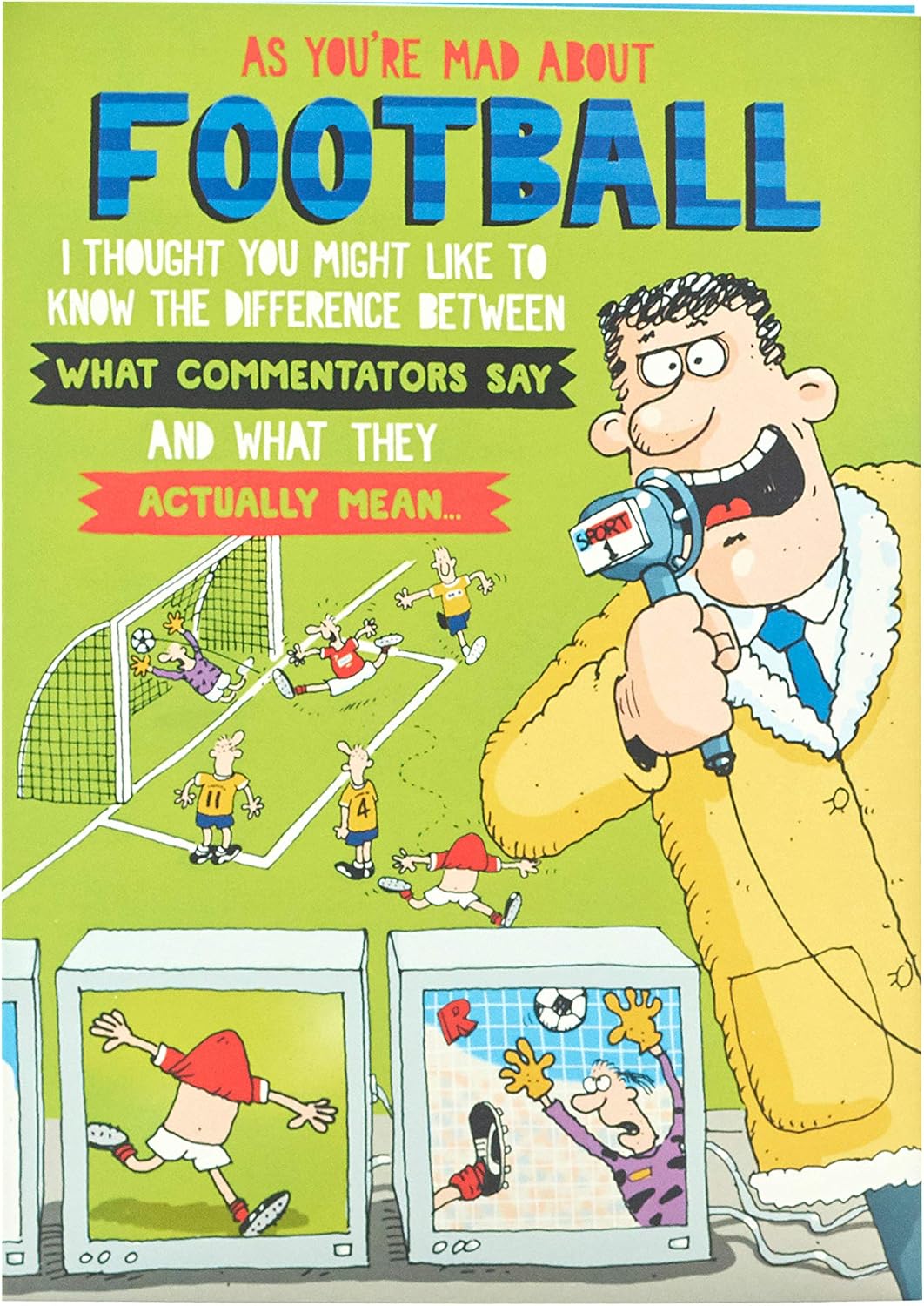 UK Greetings football-themed birthday card featuring a playful design, perfect for football fans celebrating a special day.