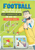 UK Greetings football-themed birthday card featuring a playful design, perfect for football fans celebrating a special day.