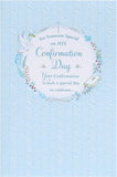 UK Greetings baby blue confirmation card for boys, featuring a charming design with soft blue tones and celebratory details.