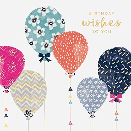 UK Greetings birthday card featuring colorful balloon illustrations, ideal for celebrating special occasions with cheerful designs.